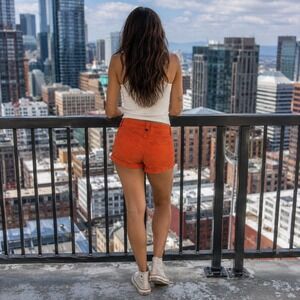 Life in Progress Orange Cuffed Denim Shorts Womens Size 28 Low Rise Casual